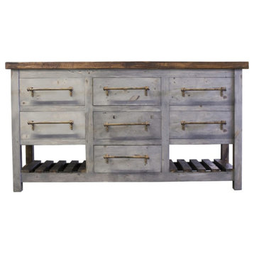 Kyle Farmhouse Gray Bathroom Vanity, 60x22x36, Top Center Drawer False