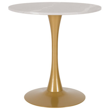 Ivo 27.5" Round Bistro Table with Metal Pedestal Base, Gray Marble/Gold