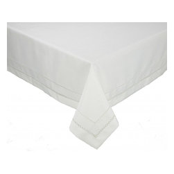 Xia Home Fashions - Double Hemstitch Easy Care Tablecloth, 65"x108", White - Tablecloths