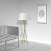 1-Light Modern Tripod Floor Lamp Gabriela, Aged Brass With White Shade