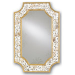 Currey & Company - Margate Mirror - The Margate Mirror has a hand-applied oyster-shell panel on the interior of its scalloped frame, the shells carefully placed there by artisans. These are surrounded on both sides by wrought iron trim in a contemporary gold leaf finish. The shell mirror can be hung horizontally or vertically.