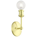 Livex Lighting - Lansdale 1 Light Satin Brass ADA Vanity Sconce - Simplicity and attention to detail are the key elements of the Lansdale collection.  The dimensional form, exposed bulbs and combination of finishes adds a playful mood to a contemporary or urban interior. This single-light sconce design gives a new face to a bedroom, hallway or a bathroom vanity.  It is shown in a satin brass finish.