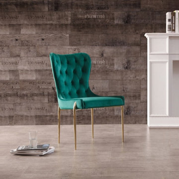 Get Nigel Green Velvet and gold modern dining chair with us!