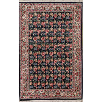 Traditional Nature/Floral Kashan Hand Made Oriental Area Rug, Black, 9'3"x6'0"
