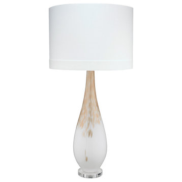 Dewdrop Table Lamp, Gold Ombre Glass With Classic Drum Shade, White Silk