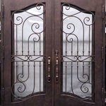 MCM3 - 96inch Modern Wrought Iron Double Doors with High-impact Double Glass, Without Transom - Material: Wrought Iron