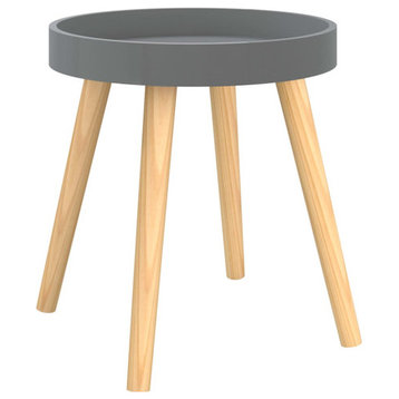 vidaXL Side Table Round Coffee Table Gray Engineered Wood and Solid Wood Pine