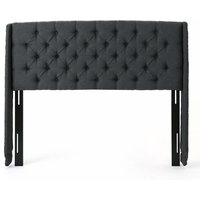 Contemporary Queen/Full Headboard, Button Tufted Upholstery, Dark Gray/Black