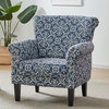 Arm Fabric Upholstered Chair Nailhead Trim Accent Chair, Navy/ White