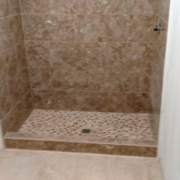 Bathroom- Tile Floor, shower pan build, Tile shower and shower door install