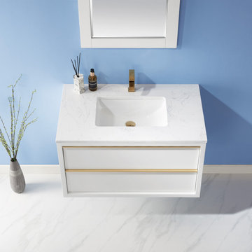 Morgan 36" Single Bathroom Vanity Set in White and Composite Carrara White Stone