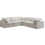Meridian Furniture - Plush Velvet / Down Standard Comfort L-Shaped Modular Sectional, Cream, 5-Piece: 2 Armless Chair, 3 Corner Chair - No matter how big or little the size of your gang, they can all find their sweet spot when you choose pieces from the Plush collection to build your ideal seating group. Choose this five-piece set or pair multiple pieces together to get the custom look everyone will love. The soft cream velvet material is soft and welcoming to the touch, and the set's cushions are overstuffed with a down and feather blend to provide ample support for tired bodies.