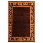Bareens Designer Rugs - Modern Ziegler Joe Maroon Beige Hand-Knotted Wool Rug - 5'1'' x 6'11'' - Enhance the ambiance of your home with this magnificent Persian-influenced Turkish hand-knotted rug made by skilled artisans capable of creating the most exceptional vegetable dyes and hand-spun wool. This exquisite handmade rug is a one-of-a-kind  Kafkaz, otherwise identified as Chobi, Chobi Peshawar, Oushak, or Ziegler rug. These handmade rugs are crafted in Pakistan utilizing superior-quality wool imported from Australia, New Zealand, and Korea in two types of weaves: the Persian weave and the Mori weave. This rug is meticulously crafted by hand using the finest natural vegetable dyes extracted from local plants. The artisans use a blend of hand-spun local and fine merino wool, resulting in a rug with a compelling texture, higher lanolin content, and longer staple. The artisans occasionally incorporate natural or artificial silk into the pile to enhance specific motifs. The finished product is an awe-inspiring execution of flawless design and an understated palette that exudes elegance.