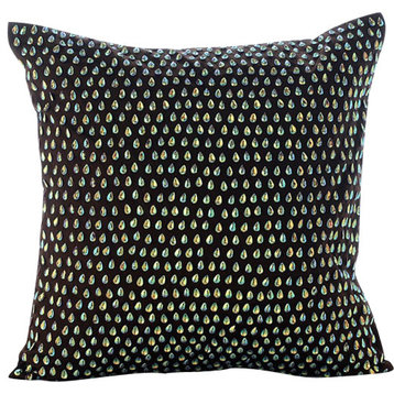 Brown Decorative Pillow Covers 18"x18" Silk, Persian Peacock