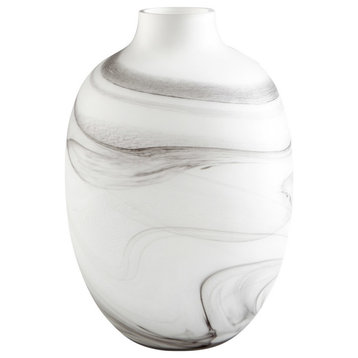 Cyan Moon Mist Vase 10469, White and Black Swirl