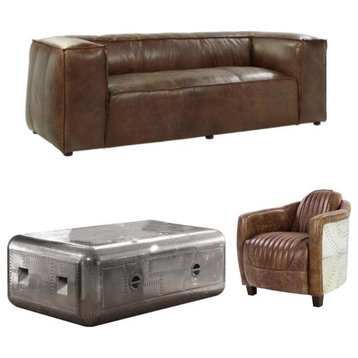 Home Square 3-Piece Set with Sofa and Coffee Table and Leather Chair