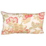 Studio Design Interiors - Pastel Garden Kidney 90/10 Duck Insert Pillow With Cover, 12x22 - Elegant and soft in every way this handsome pillow depicts beautiful birds frolicking amongst the pale sage green vines and blush rose flowers of a garden in full bloom. With a field of cream, and finished with a perfectly coordinated blush rose back in linen. Lovely.