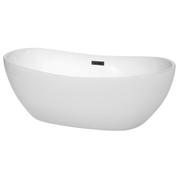 Rebecca 60 to 70" Freestanding Bathtub with options, Matte Black Trim, 65 Inch, No Faucet
