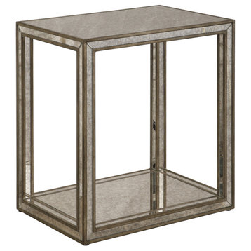 Luxe Mirrored Glass Outline End Table, Minimalist Mid Century Modern Side Gold