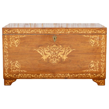 Large Walnut Marquetry Inlay Chest