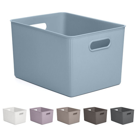 Superio Ribbed Storage Bin, Plastic Storage Basket, Stoneblue, 22 L