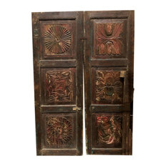 Consigned Antique Lotus Carved Doors, Rustic Barndoors, 2 Eclectic Door Panels