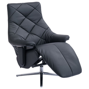 Darwin Modern Leather Cordless Powered Recliner with Diamond Back, Black/Silver
