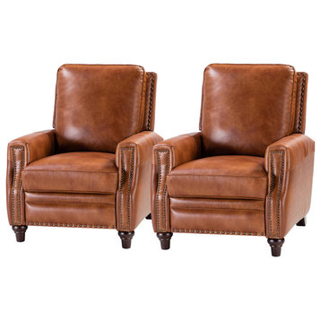 Genuine Leather Recliner With Nailhead Trim Set of 2, Saddle