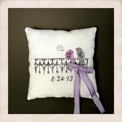 Lovebirds Ring Bearer Pillow Personalized With Bride and Groom Initials & Weddin - Decorative Pillows