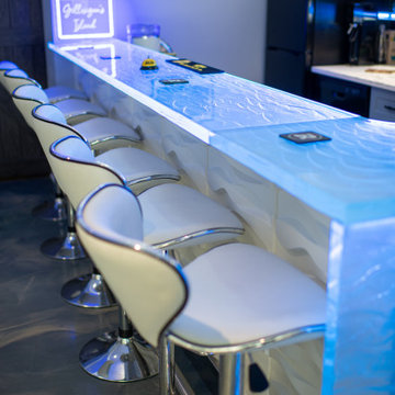 Glass private man bar and shelves with waterfall leg and led lights