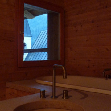 Loft bathroom, washbasin and bath, detail