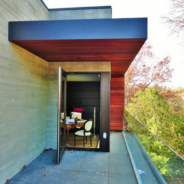 Sapele wood clading, wall panels, glass guardraild
