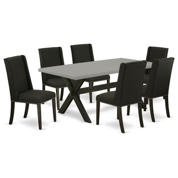 East West Furniture X-Style 7-piece Wood Table and Dining Chairs in Black