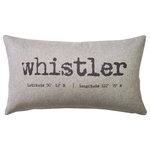 Pillow Decor - Whistler Gray Felt Coordinates Pillow 12x19, with Polyfill Insert - Whistler and its geographic coordinates are printed across this 12"x19" rectangular throw pillow in an old typewriter typeset. The dark gray font contrasts nicely against the soft gray felt fabric giving the pillow a beautiful warm look and feel. FEATURES: