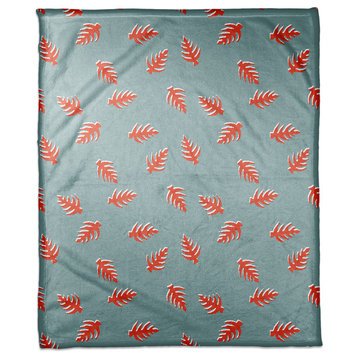 Palm Pattern in Red and Blue Fleece Blanket