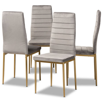 Armand Grey Velvet Upholstered and Gold Finished Metal 4-Piece Dining Chair Set