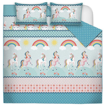 Safdie & Co. 3-piece Polyester Rainbow Double Queen Quilt Set in Multi-Color