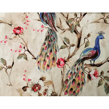 I Love Peacocks 100% Cotton Spun Fabric By The Yard, Upholstery Curtain