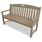 POLYWOOD - Yacht Club 60" Bench, Sand Castle - The stylish yet roomy Trex Outdoor Furniture Yacht Club 60" Bench is an ideal way to add more seating to your outdoor entertaining space. The seat is contoured for greater comfort while the slats are designed to be easy on your back. Available in a variety of attractive, fade resistant colors, youre sure to find just the right match to coordinate with your Trex deck. Backed by a 20-year warranty and made with solid HDPE recycled lumber, you dont have to worry about it rotting, cracking or splintering like traditional wood furniture. And its extremely low-maintenance, as it doesnt require any painting or staining. It also resists weather, food and beverage stains, and environmental stresses.
