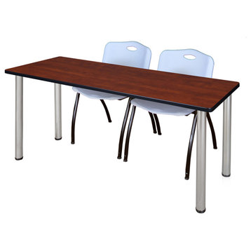 72" x 24" Kee Training Table- Cherry/ Chrome & 2 'M' Stack Chairs- Grey
