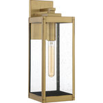 Quoizel - Quoizel WVR8406A Westover 1 Light Outdoor Lantern - Antique Brass - The clean lines and hand-riveted accents make the Westover a modern industrialist's dream. This solid brass construction features long rectangular framework with clear glass panels that provide an unobstructed view of the lantern's sleek interior. The choice of earth black or antique brass finishes further enhances the versatility of this refined collection.