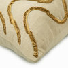 Designer 16"x16" Beaded Waves Sequins Beige Linen Pillow Covers, Waving Gold