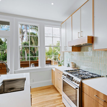 San Francisco Victorian Kitchen Remodel with Hickory & White Cabinetry