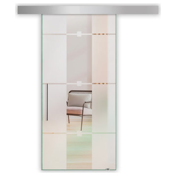 Sliding Glass Door With Geometric Designs ALU100, 24"x84", Full-Private