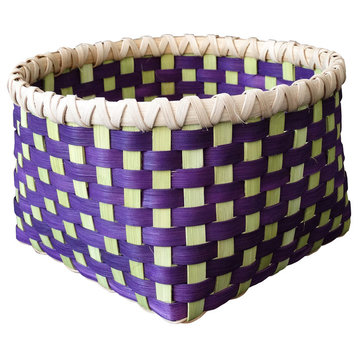 Medium Hand Woven Basket, Purple and Chartreuse