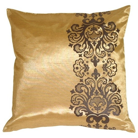 Pillow Decor - Gold with Brown Baroque Scroll Throw Pillow