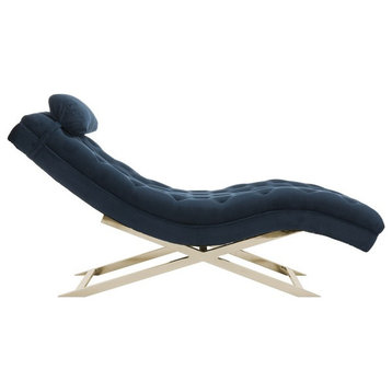 Monroe Chaise With Headrest Pillow Navy/Gold Safavieh