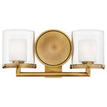 HInkley - Hinkley Rixon Small Two Light Vanity, Heritage Brass - Spanning a variety of styles, Rixon adds a unique flair to any bathroom space. Uniting industrial, mid-century modern and traditional elements, Rixon boldly merges elegant double-glass shades, decorative knobs and robust cast arms for a sleek, stylish statement.
