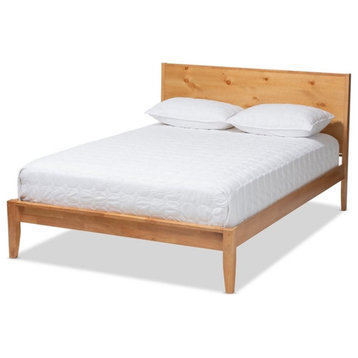 Bowery Hill Modern Wood Queen Panel Platform Bed in Natural Oak