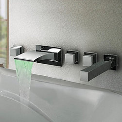 Thermochromic Contemporary Chrome Finish LED Waterfall Bathroom Tub Faucet T8043 - Bathtub Faucets